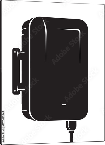 Black power bank vector icon, portable charger symbol, battery pack illustration, electronic device graphic