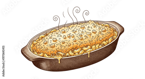 delicious macaroni and cheese casserole illustration in baking dish