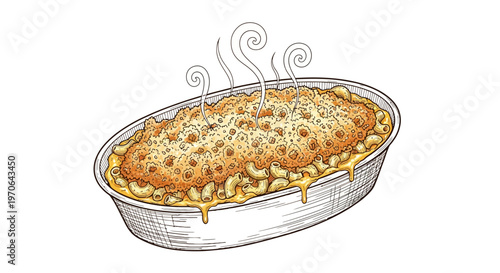 delicious macaroni and cheese dish in baking pan illustration