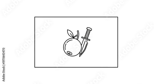 Apple and Knife Line Art Icon - Symbol of Danger, Temptation, or Healthy Choice