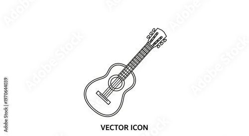 Acoustic Guitar Icon Vector Illustration - Simple Outline Drawing of a Musical Instrument