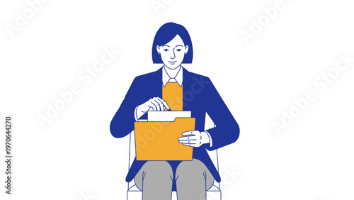 Businesswoman organizing files in a folder, professional illustration