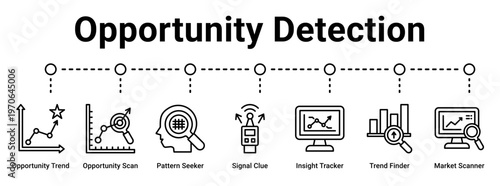Opportunity Detection web banner icon vector illustration concept for business with icon of Opportunity Trend, Opportunity Scan, Pattern Seeker, Signal Clue, Insight Tracker, Trend Finder.
