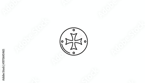 Simple Line Art Icon of a Maltese Cross within a Circle