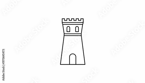 Simple Line Art Icon of a Medieval Castle Tower with Battlements and Archway
