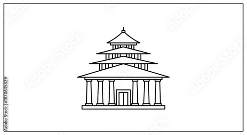 Pagoda Building Outline Icon, Traditional Asian Architecture, Temple Landmark