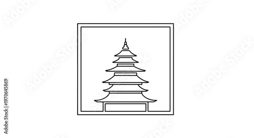 Pagoda Icon: Traditional Asian Architecture, Zen Buddhism Temple, Geometric Outline