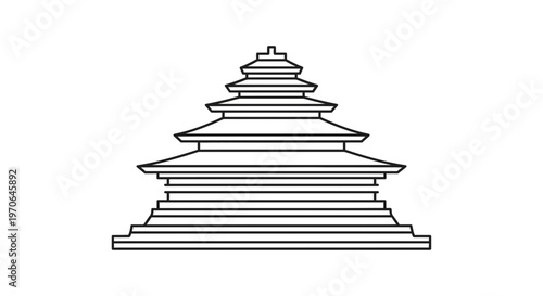 Pagoda Silhouette, Traditional Asian Architecture, Layered Roof Design, Vector Art