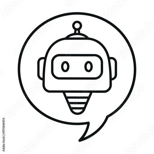 Robot head in speech bubble icon line art illustration icon