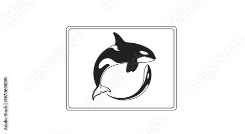 Orca Killer Whale Jumping in Circle, Black and White Logo Design