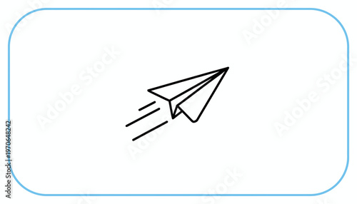 Paper Airplane Flying Fast with Speed Lines, Simple Line Art Icon