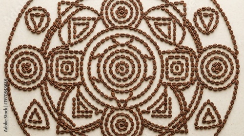 Mandala Pattern Created with Coffee Beans on Light Background