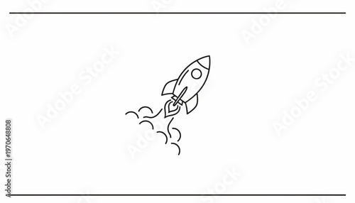 Minimalist Rocket Launching Upwards with Smoke Trails, Vector Icon