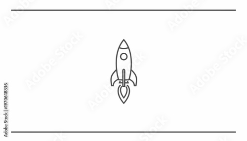 Minimalist rocket ship launching into space, symbolizing startup, innovation, and exploration