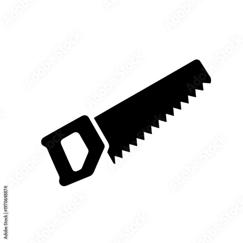 Black Outline Hand Saw Icon with Serrated Blade and Handle for Woodworking and Carpentry