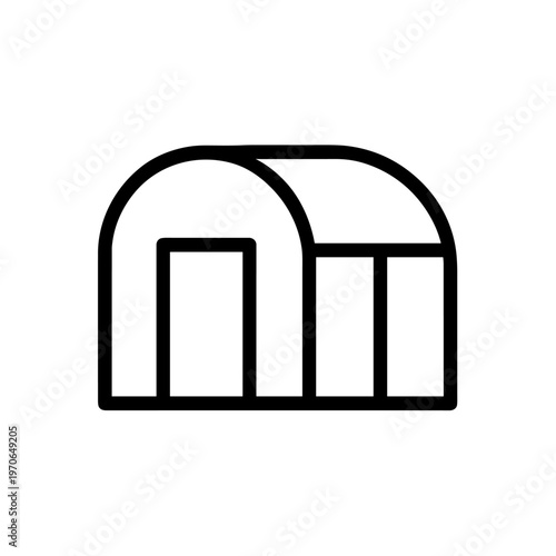 Black Outline Minimal Greenhouse Icon with Arched Frame for Gardening and Agriculture