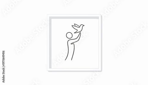 Minimalist line art of a person releasing a dove, symbol of peace and freedom