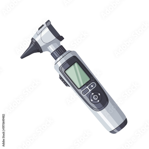Digital Otoscope Medical Device Vector Illustration, Professional ENT Diagnostic Tool for Ear Examination, Modern Healthcare Equipment Icon on Isolated White Background