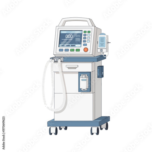Medical Ventilator Machine Vector Illustration, Hospital Respiratory Support Equipment for Intensive Care Unit, Clinical Life Support Device on White Background