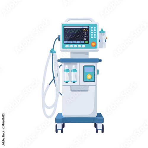 Medical Ventilator Machine Vector Illustration, Hospital Life Support Equipment for Intensive Care Unit, Clinical Respiratory Device Isolated on White Background
