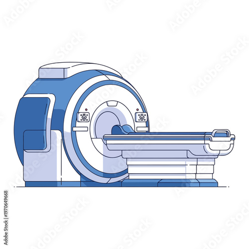 MRI Scanner Machine Vector Illustration, Medical Imaging Equipment for Hospital Diagnostics, Flat Style Graphic for Healthcare and Radiology Technology Concepts