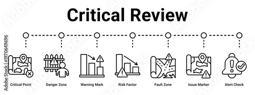 Critical Review web banner icon vector illustration concept for business with icon of Critical Point, Danger Zone, Warning Mark, Risk Factor, Fault Zone, Issue Marker, Alert.