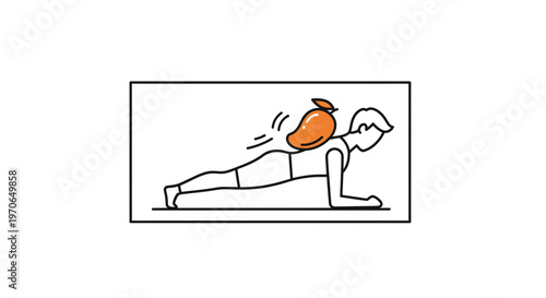 Man doing plank exercise with mango on his back, fitness challenge, core strength training