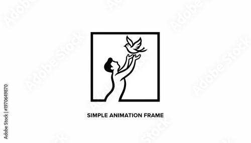 Man Releasing Dove Bird From Hands Inside Square Frame, Symbolizing Freedom and Hope