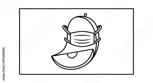 Mango fruit wearing a face mask, representing health and safety during a pandemic