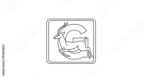 Gazelle leaping inside a square frame with a stylized letter G