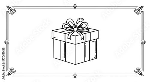 Gift Box with Ribbon Bow, Hand Drawn Illustration