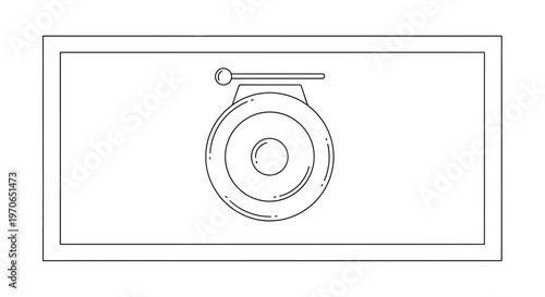 Gong and Mallet Icon, Musical Instrument, Percussion, Simple Line Art