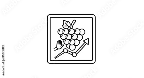 Grape Growth Chart Icon: Stop Sign, Upward Trend, and Fruit Symbol