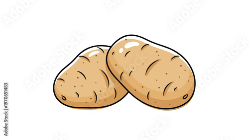 Two whole raw potatoes with light brown skin and visible texture shown together in a simple cartoon-style illustration.