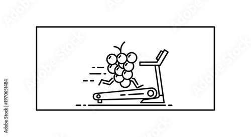 Grape running on treadmill, healthy lifestyle concept, fitness and diet