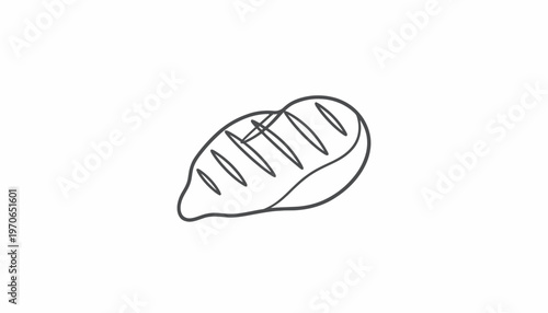 Grilled Chicken Breast Icon, Simple Line Art, Vector Food Illustration