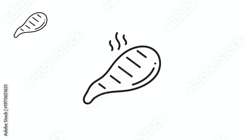 Grilled Steak Icon - Simple Line Art of Cooked Meat with Grill Marks and Steam