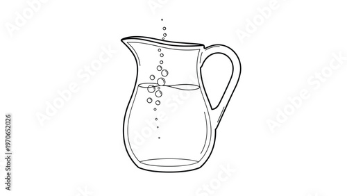 Simple black line drawing of a glass water pitcher with bubbles rising from the surface on white background.