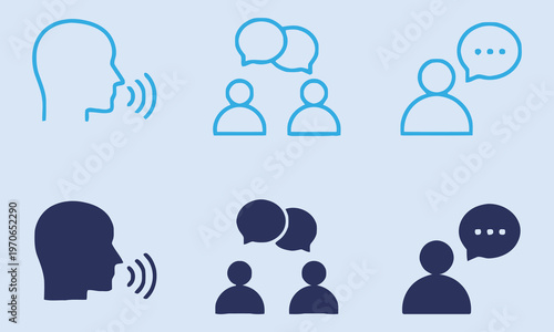 customer support and communication icons set with speech bubbles and headphones