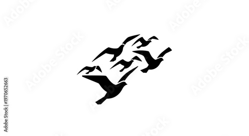 Birds flying in formation flock.