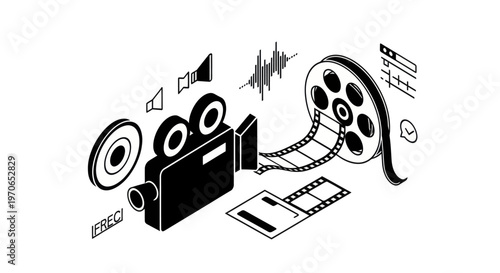 Black and white film camera equipment.