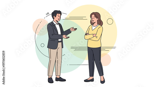 Business meeting, HR manager talking to employee, professional conversation, office concept