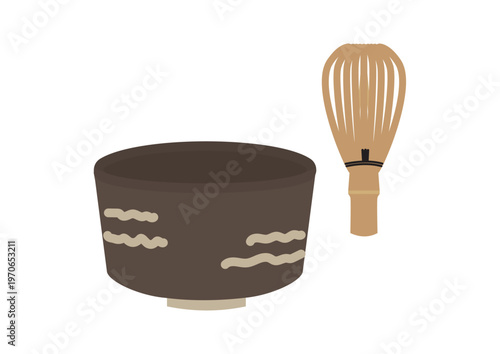 シンプルな茶道具、茶筅、抹茶茶碗