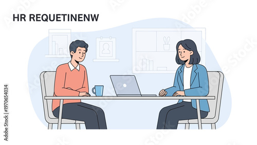 HR professional interviewing candidate at desk with laptop, modern office setting