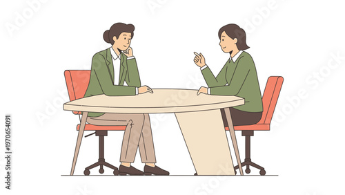 Two women in a business meeting, discussing ideas at a table.