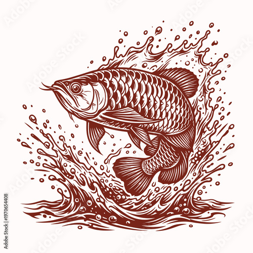 Arowana Fish Splashing Water Vector