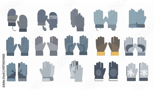 Winter glove icon collection vector cold weather mitten and handwear set isolated on white background