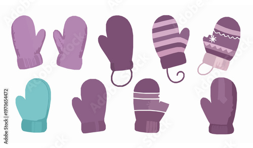 Winter gloves cartoon icon set mittens and cold weather clothing vector illustration isolated on white