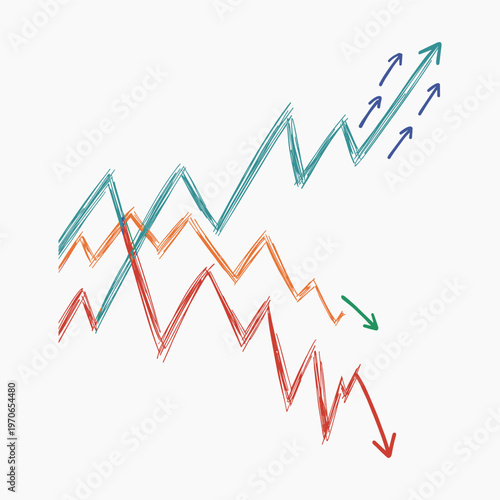 Dynamic financial growth and decline a colorful representation of market trends and economic fluctuations over time