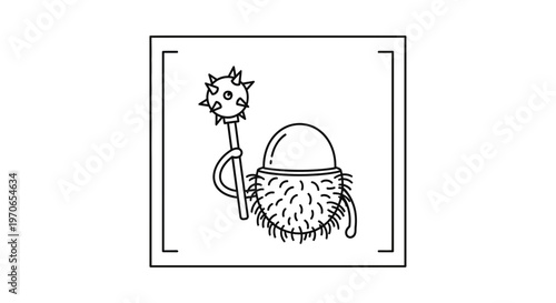 Funny Cartoon Egg Character with Spiked Club and Furry Body